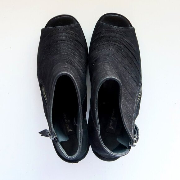 Paul Green Cayanne Black Nubuck Leather Peep Toe Block Heel Bootie Shoes 7.5 - Picture 4 of 16